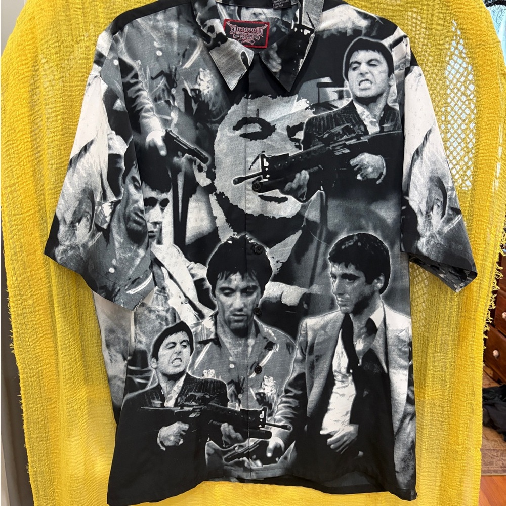 Scarface Black & White Graphic Button-Down Shirt